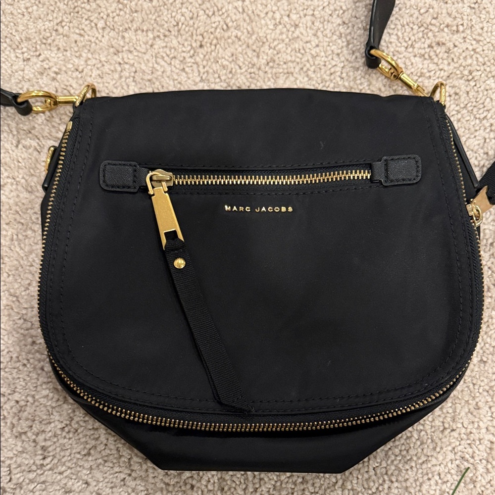 Marc Jacobs Black Nylon Crossbody with Gold Hardware Accents